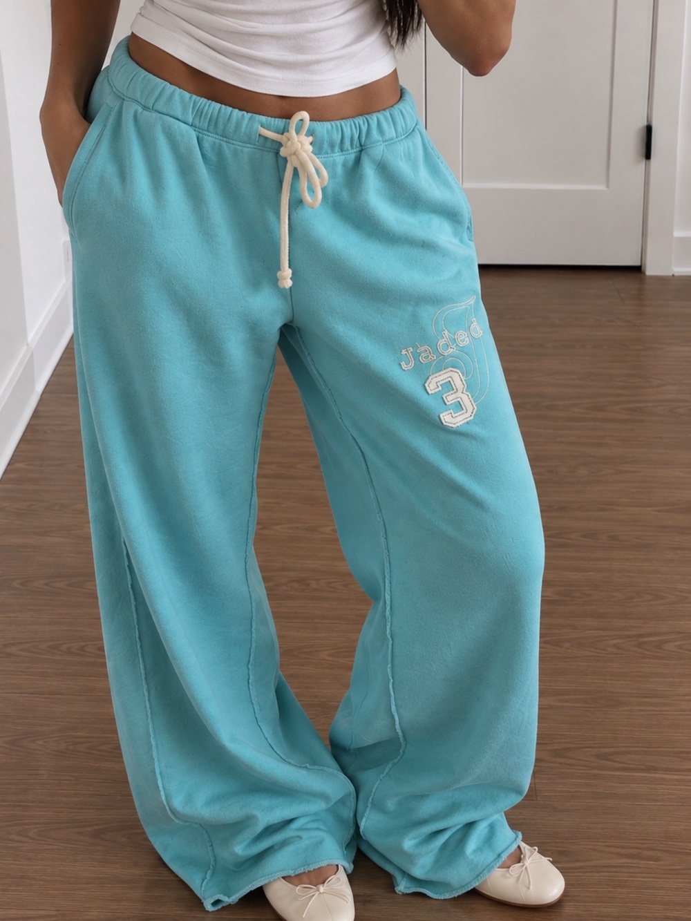 Jaded London Cleo Slouchy Bootcut Joggers in Turquoise